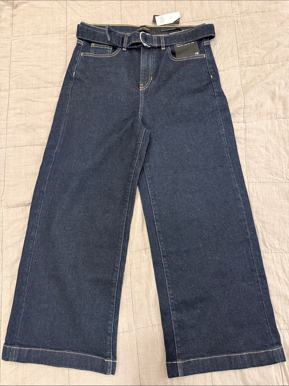 Premium Denim BR Dark Indigo High-Rise Wide-Leg Crop Jeans with Silver Ring
